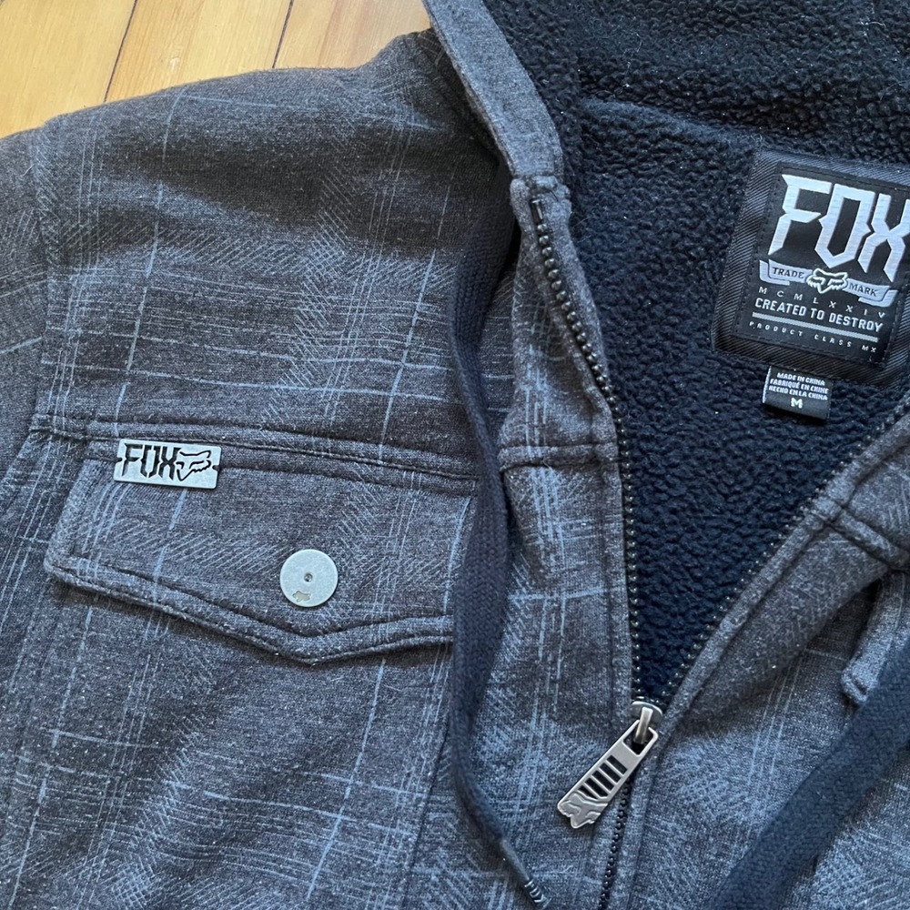 FOX Racing Mens Plaid Lined Hoodie Jacket Full Zip Sherpa Lined M - Picture 9 of 10